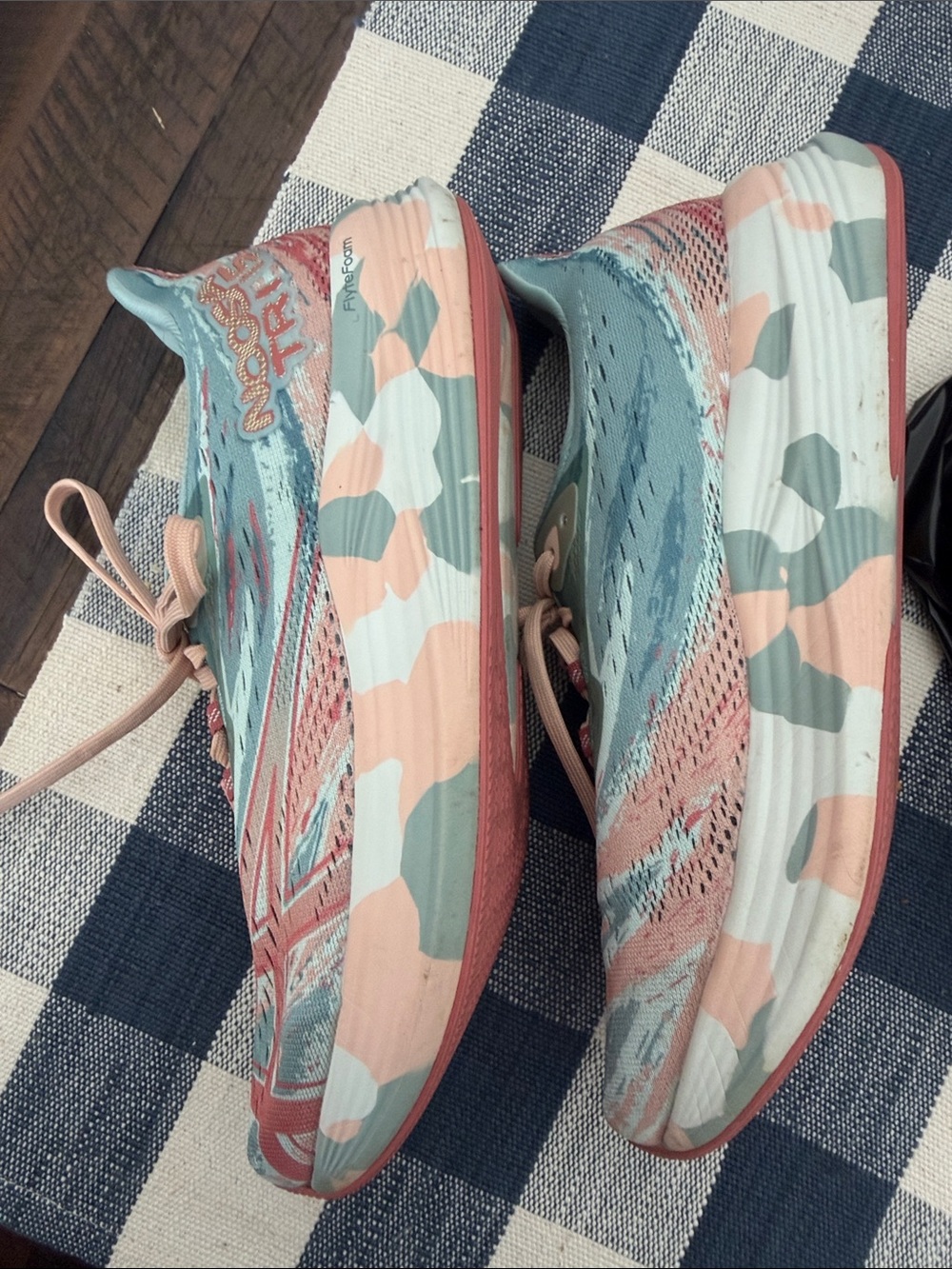 Asics Women's Light Aqua and Coral Lace-Up Running Sneakers - Picture 5 of 9